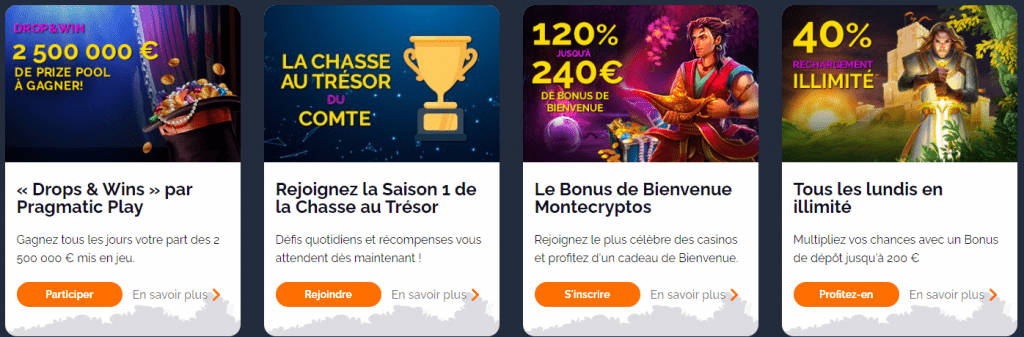Promotions du Casino MonteCryptos