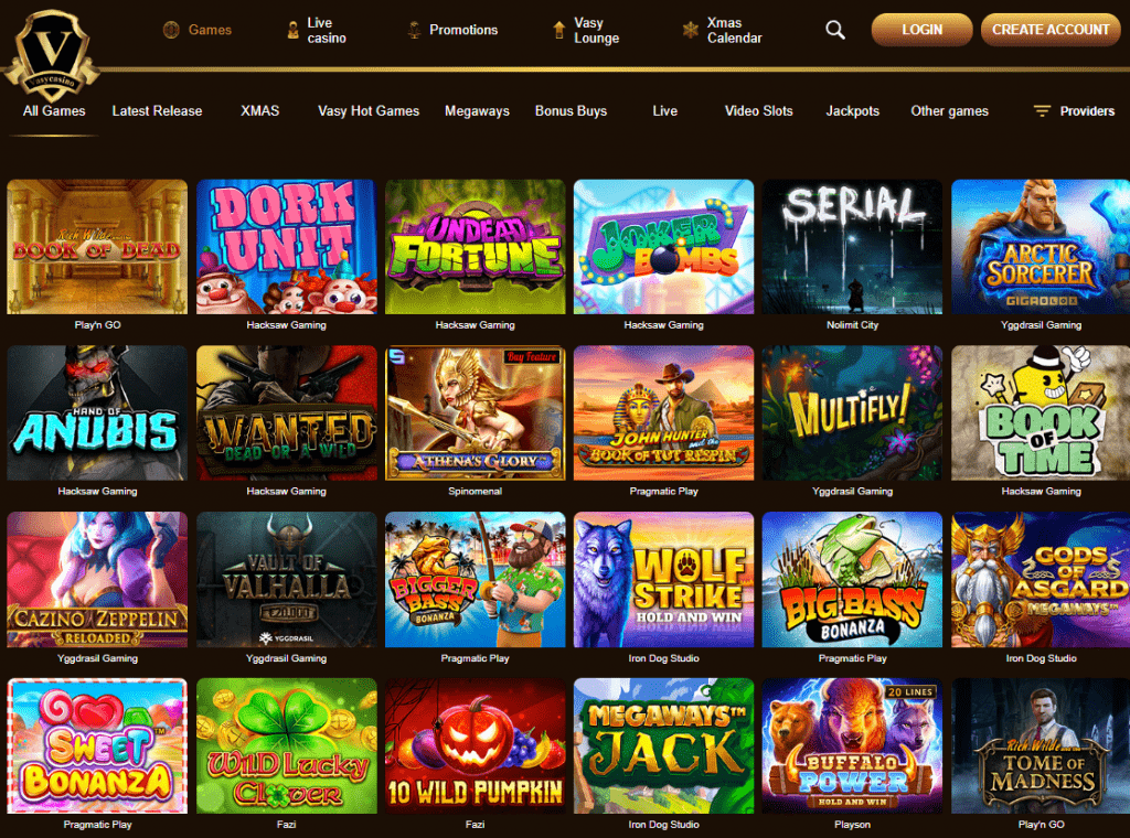 Vasy Casino Full Game Selection